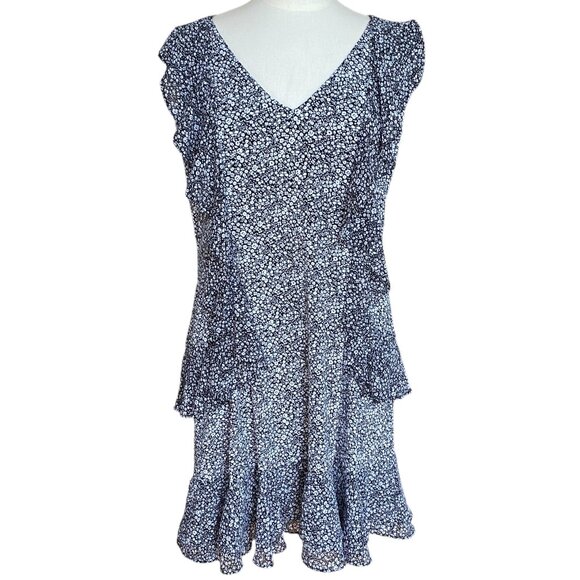 Michael Michael Kors Ditsy Floral Dress Sz XL Ruffles Neutral Wedding Guest - Picture 1 of 16